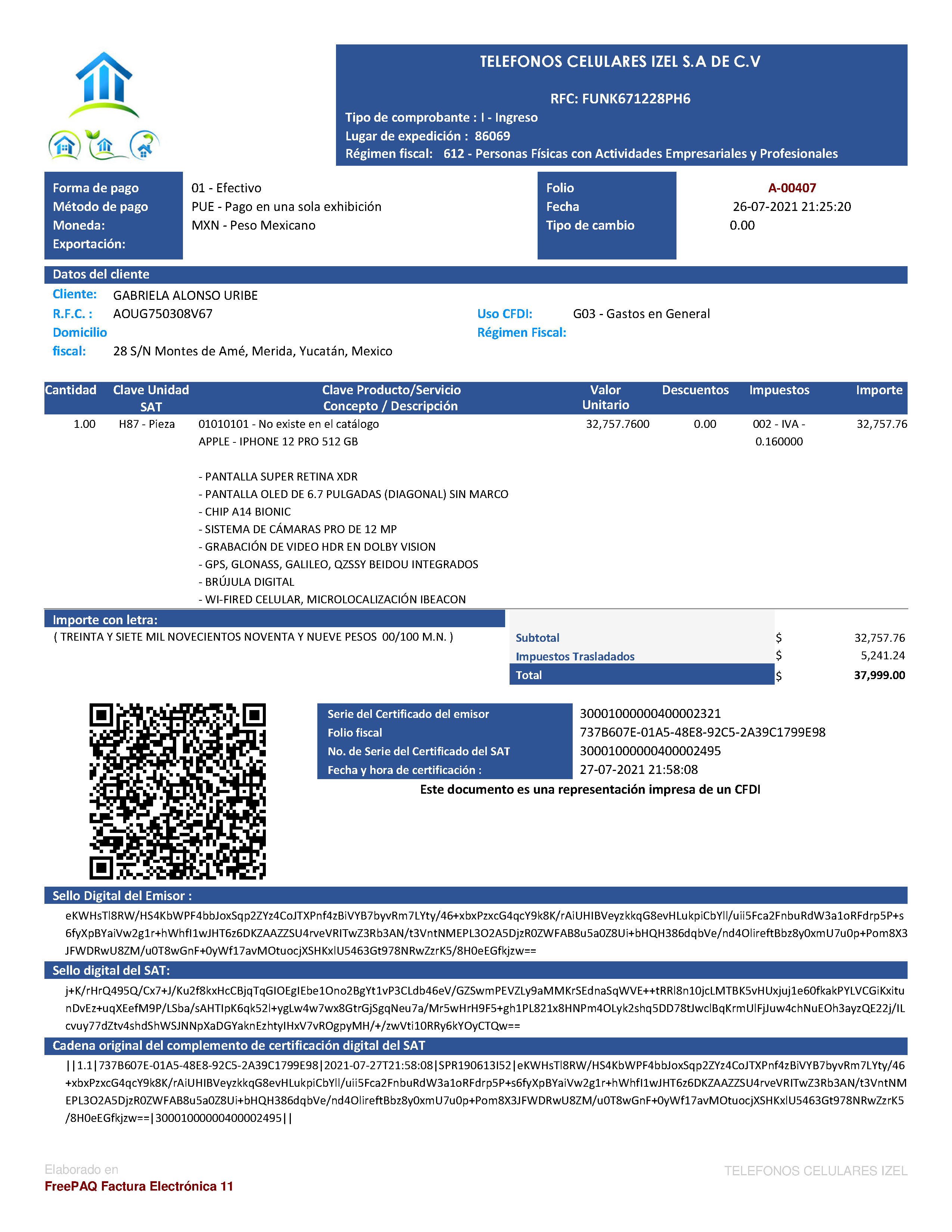 Factura Electrónica (CFDI) - FreePAQ