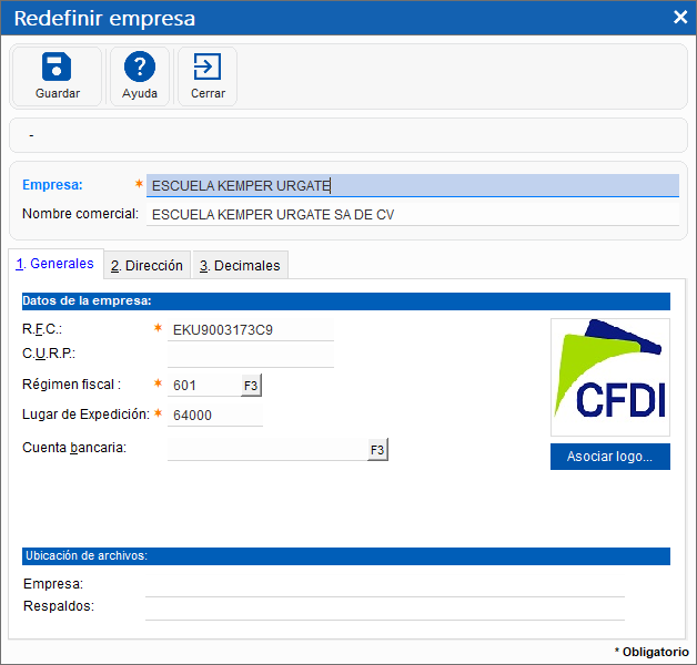 FreePAQ Factura Electrónica - Redefinir empresa...