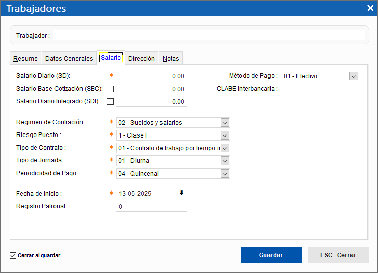 FreePAQ Nóminas - Catálogo de Trabajadores